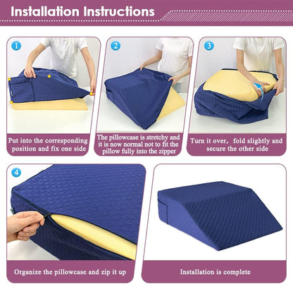 Leg Elevation Pillow Case Contour Leg Wedge Cover Case Only Knee Pillowcase Replacement Feet Lift Rest Surgery Recovery Bed Pillows Covers with Pocket ，Washable Protector （24 X 21 X 8）