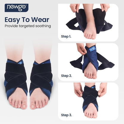 NEWGO Gel Ice Pack Wrap for Ankle & Foot - Reusable Hot and Cold Therapy Wrap for Pain Relief, Swelling, Plantar Fasciitis, Achilles Tendonitis & Sprains - Adjustable Compression Brace (1 Pair)