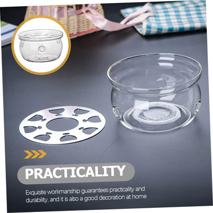 PRETYZOOM Glass Teapot Warmer Base Elegant High Borosilicate Glass Candle Holder for Tea Lovers Compact Design for Home Office Hotels and Tea Houses
