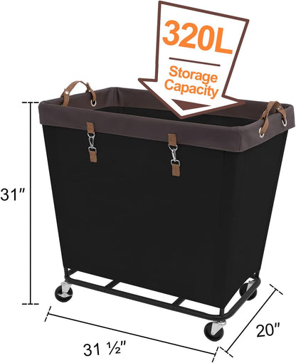 StorageWorks 160L Laundry Basket with Wheels, Rolling Hampers for Clothing | Beige Laundry Basket with Wheels, Metal Frame & Handles, Rolling Hamper for Bedroom, Bathroom, Dorm, Hotel