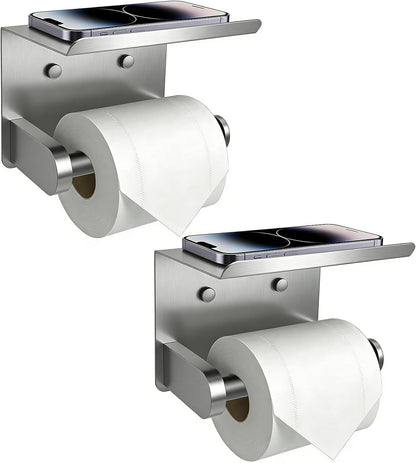 SetSail Toilet Paper Holder with Shelf Adhesive or Screw-in Matte Black | Adhesive or Screw-in,Waterproof and Rustproof Stainless Steel,Wall Mount Design,for Bathroom Hardware Accessories