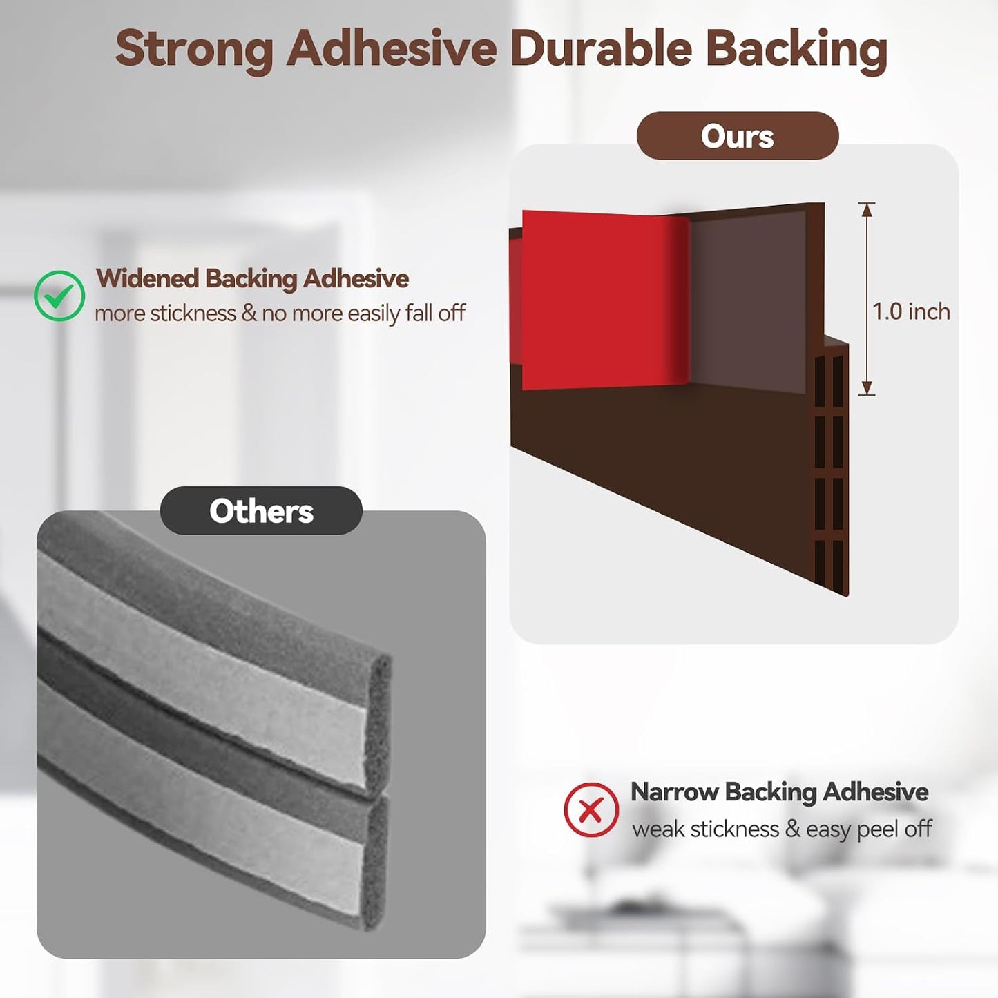 Ohuhu Door Draft Stopper, 1" Wide Adhesive Weather Stripping Seal, 39" | self-adhesive silicone, for interior exterior doors, 3-layer soundproof, save energy, blocks drafts, noise, light, dust, bugs