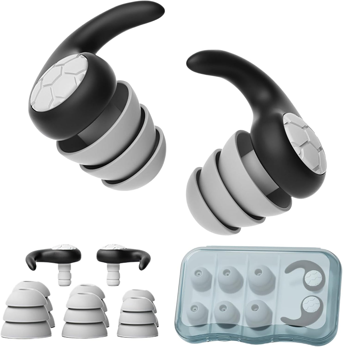 Noise Cancelling Ear plugs for Sleeping - Black Comfortable Reusable Silicone Earplugs for Sleep 24dB Noise Reduction Snoring and Studying Travel Concerts Hearing Protection with 3Tips and Storage Box