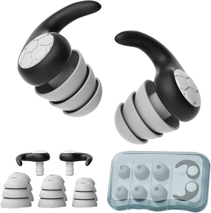 Noise Cancelling Ear plugs for Sleeping - Black Comfortable Reusable Silicone Earplugs for Sleep 24dB Noise Reduction Snoring and Studying Travel Concerts Hearing Protection with 3Tips and Storage Box