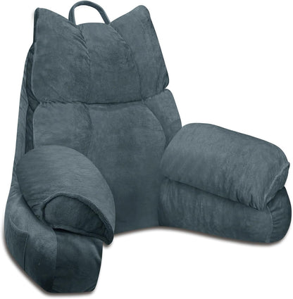 Reading Pillow for Bed with Arms, Back Support, Memory Foam（Grey Black）
