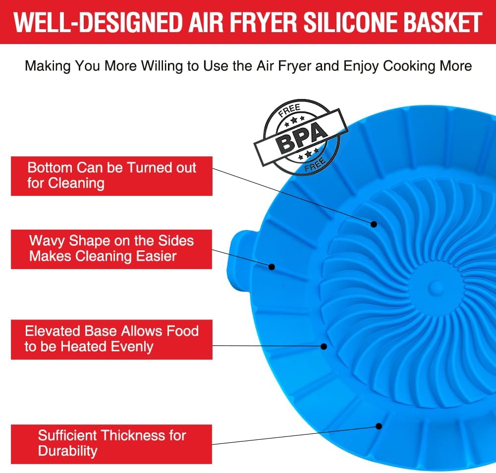Small Air Fryer Silicone Liners for COSORI/Instant Pot/Chefman/Ninja/Dash/Bella/GoWise/COSMO Air Fryer 2QT 2.1QT 2.3QT 2.5QT, 2 Pack Reusable Silicone Basket Pot Baking Tray AirFryer Accessories