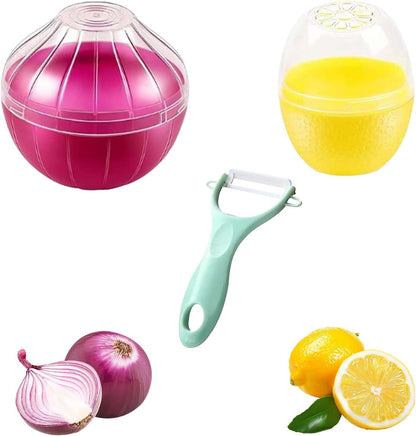 2PCS Tomato and Onion Storage Containers with Peeler, Freshness Keepers for Onion and Tomato, Ideal for Fridge Vegetable Crisper, Keeps Food Fresh Longer