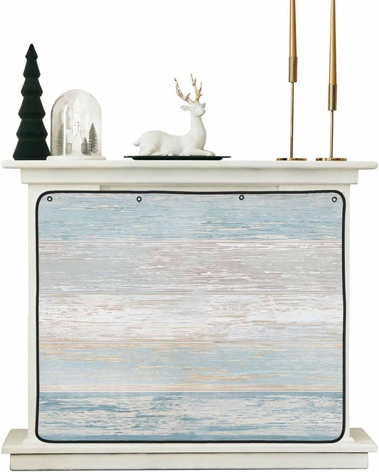 Blue Wooden Magnetic Fireplace Cover Decorative Indoor For Brick Fireplace,Insulation Fireplace Blocker Blanket Draft Stop Hot Heat,Vintage Shabby Chic Farmhouse Gradient Woodgrain 45"Wx34"H