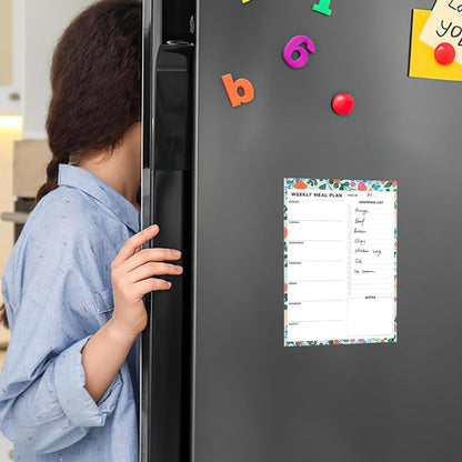 Thboxes 60 Sheets Magnetic Weekly Meal Planner for Fridge, Grocery List Pad | Tear-Off Shopping List, 7x10 In, Flower Design, Full Backing Grip, for Meal Prep, Kitchen, Families, Parents, Home Office
