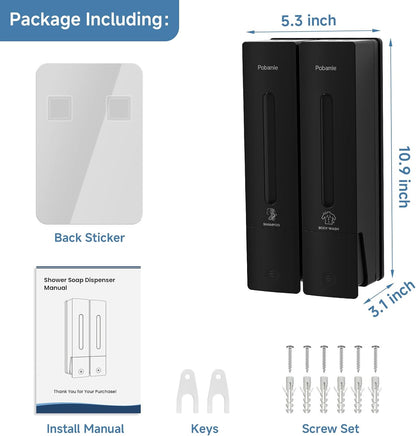 Shampoo and Conditioner Dispenser - Shower Soap Dispenser Wall Mounted No Drill - Shampoo Conditioner Body Wash Dispenser 3 Chamber - Easy Install for Bathroom Hotel Black 1200ml