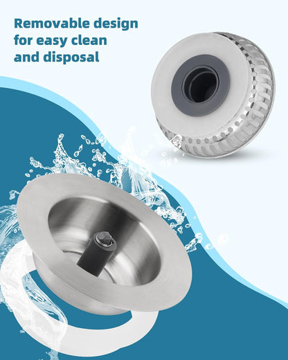 Universal 3 in 1 Kitchen Sink Drain Strainer Stopper Combo, Matte Black | Stainless Steel Shell Pop Up Sink Stopper for US Standard 3-1/2 inch Drain Filter, Anti-Clog and Easy Clean