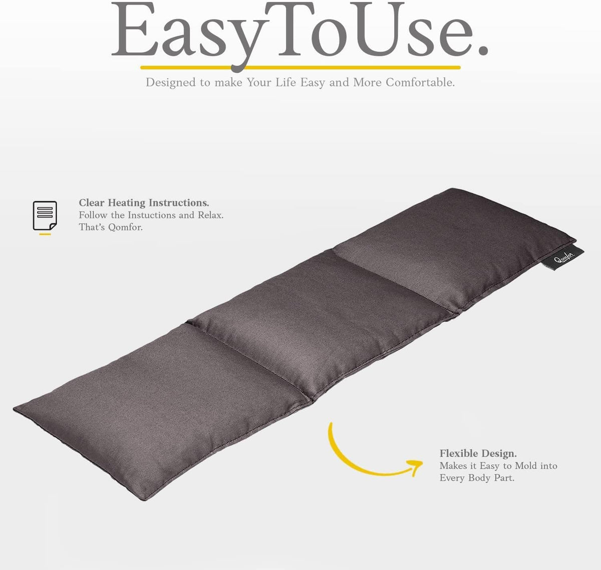 Qomfor - Microwavable Heating Pad - Mauve - 3-Chamber Design Heat Pack - Therapeutic Heat Wrap for Neck, Shoulders & Period Cramps Pain Relief - Reusable Hot/Cold Therapy Bag