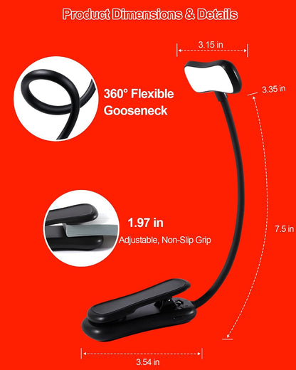 630nm Red Book Light for Reading at Night - Zero Blue Light, Dimmable Reading Lights for Books in Bed, LED Book Lamp Clip on, Gift for Students Parents Nurse Studying Travel [1 Pack]