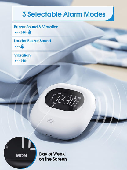 Vibrating Alarm Clock for Heavy Sleepers, Cordless Bed Shaker Clock Under Pillow for Teens, Deaf People, Adults, 3 Wake Modes, Rechargeable Battery Powered Travel Clock, Dual Alarm Clocks for Bedrooms