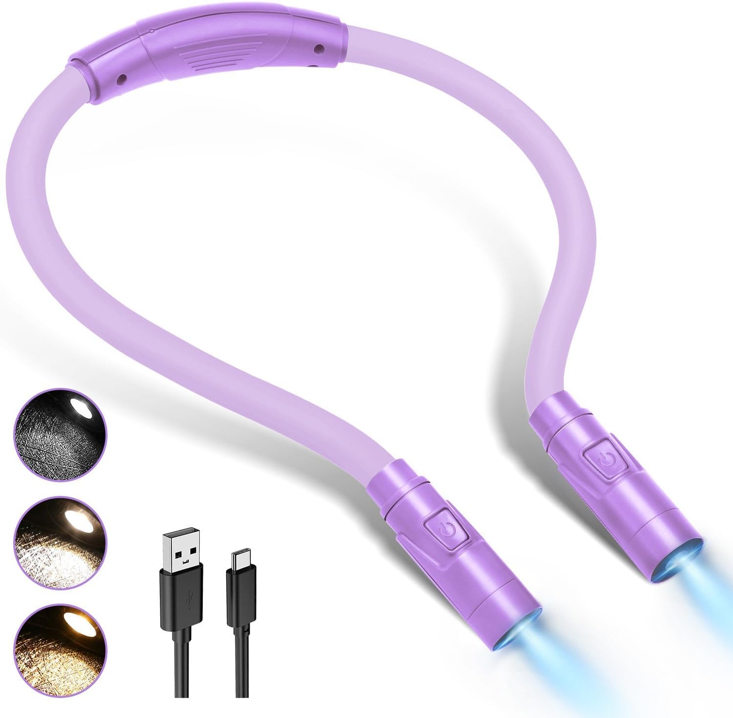 Rechargeable Hands-Free Neck Light with 3 Adjustable Color Modes, Black | Stepless Dimming, Flicker-Free Eye Protection, Flexible & Bendable, Long Battery Runtime, Protable Lightweight