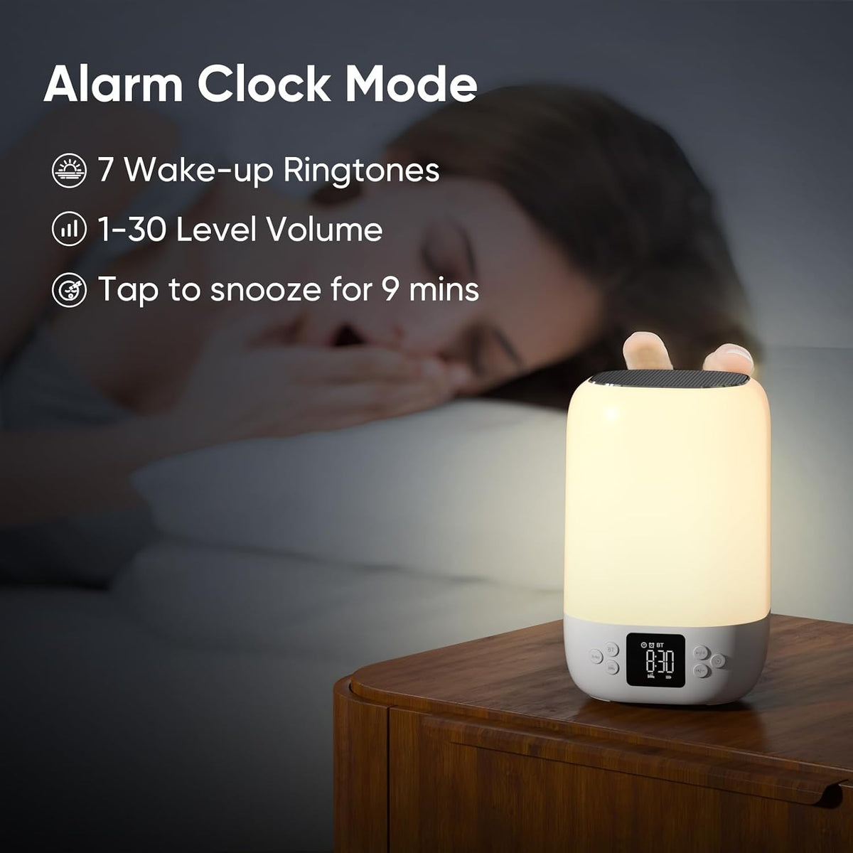 Nightlight Bluetooth Speaker Alarm Clock, Sound Machine with White Noise