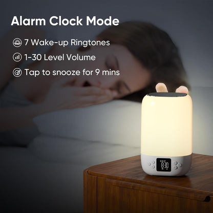 Nightlight Bluetooth Speaker Alarm Clock, Sound Machine with White Noise