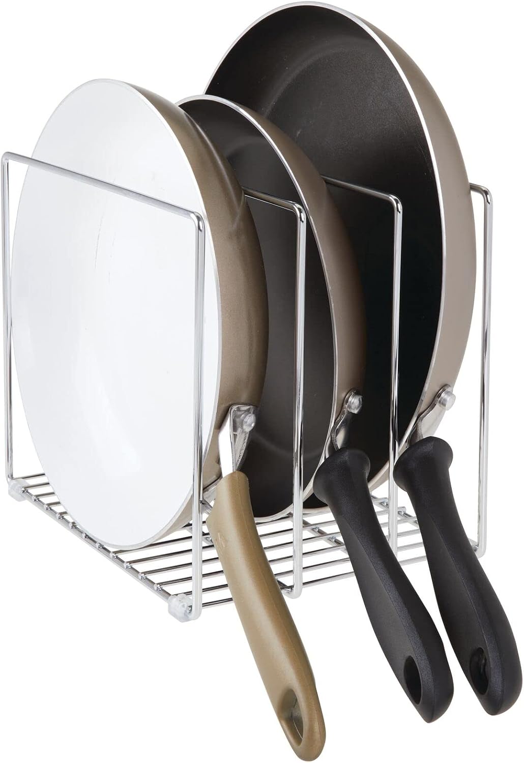 mDesign 3 Slot Tray and Pan Rack — Metal Wire Rack for Pantry and Kitchen Storage — Freestanding Pan Lid Holder Also for Baking Trays and Crockery – Silver