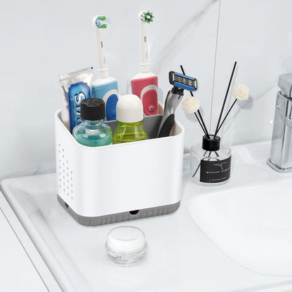 Bathroom Toothbrush Holders, Toothbrush and Toothpaste Holder (Wood Grain) | Easy To Clean, Drainage, Removable, Non-Slip, 4 Slots Tooth Brush Holder for Bathroom Countertop Organizer