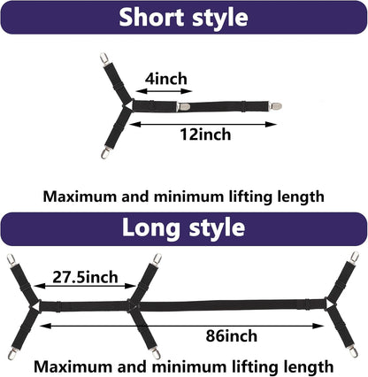 Luyena Bed Sheet Straps, 6 Pack, Adjustable Elastic Fitted Sheet Holders | Secure Fitted Sheet Straps for Twin to King Size Beds, Non-Slip Bed Sheet Clips, Keep in Place, Easy to Install, Black