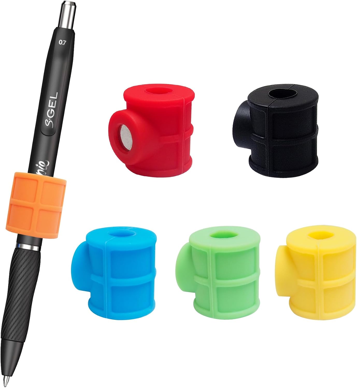 4 Pack Black Strong Magnetic Pen Pencil Holder for Fridge Whiteboard | Fits pens, pencils and markers up to 0.5in, with adhesive metal plates for lockers, cabinets, music stand and smooth surfaces