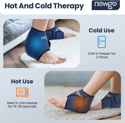 NEWGO Ankle Ice Pack Wrap for Swelling, Plantar Fasciitis, Foot Pain Relief, Reusable Gel Cold Compression Ankle Brace for Injuries, Achilles Tendonitis