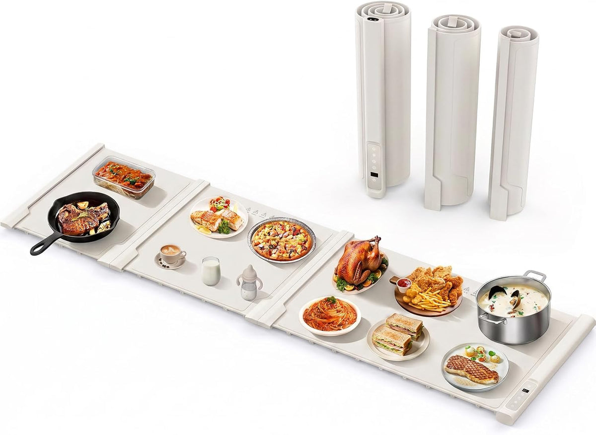 3-in-1 Expandable Warming Mat for Food, 7 Temp & 6H Timer, 54" x 16", Gray