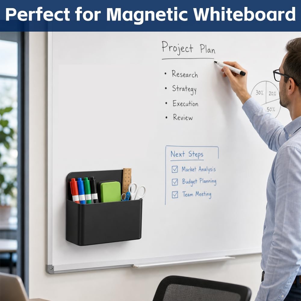 Magnetic Pencil Pen Holder, 2 PCS Magnetic Dry Erase Marker Holder for Whiteboard, Black White Magnet Storage Pencil Cup Case Fridge Organizers Locker Accessories for Office School Teacher Must Haves