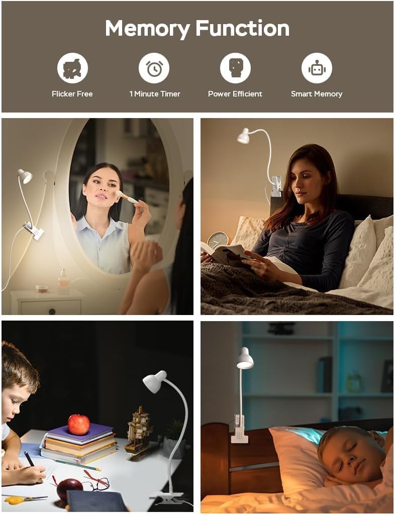 Clip on Reading Light for Bed 3 Color Modes Teal