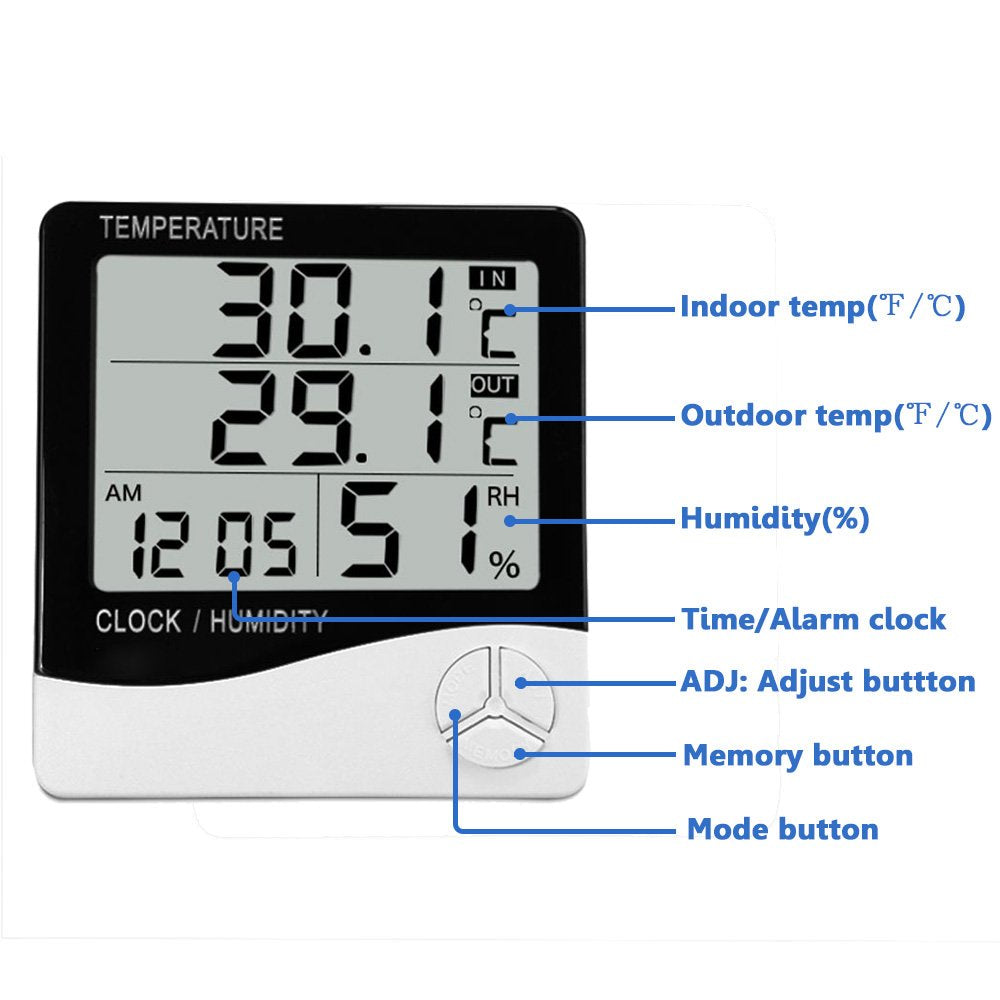 Mengshen Digital Hygrometer Thermometer, Indoor & Outdoor Temperature Monitor, Home Office Temp Humidity Gauge Meter - LCD Display, Battery Included - TH03