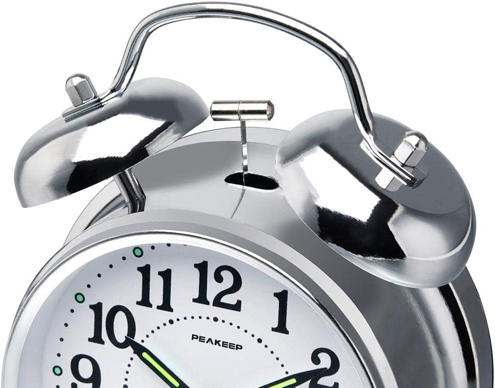 Peakeep Loud Alarm Clock for Heavy Sleepers Adults, Metal 4.5 Inches | Twin Bell Battery Operated Analog Alarm Clocks for Bedrooms Kids' Room Decoration (Jewel Blue)