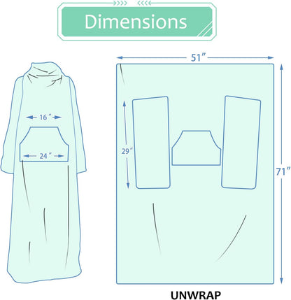 Solaris Wearable Blanket with Sleeves for Adults, Softness Comfort Warmth Fleece Gift for Women Men, Snuggy Body Throw TV Blanket for Home Office Lounge, Gift for Your Lover