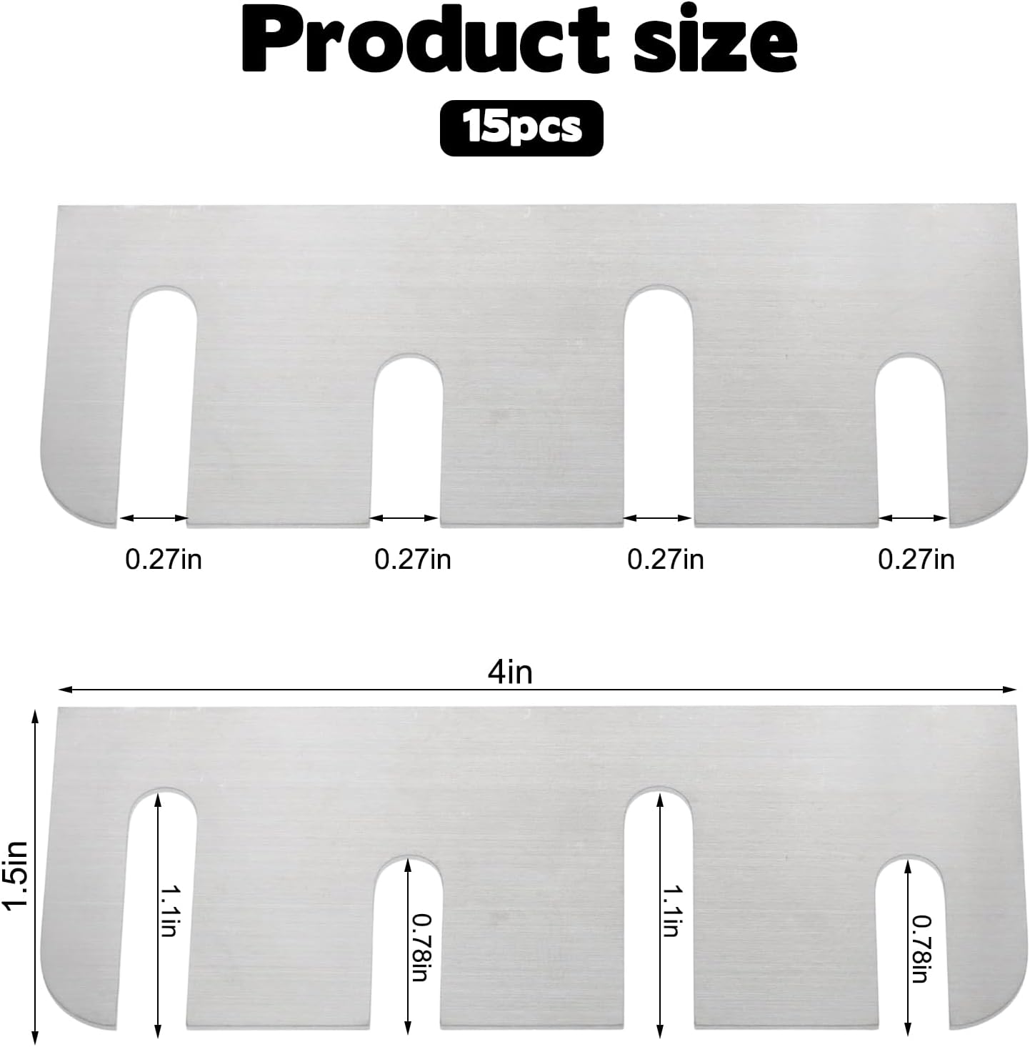 Heavy Duty Door Hinge Shims, 15 PCS Coated Finish Door Hinge Shim Stainless Steel Door Hole Filler Plate Hinge Filler Plates for Door Alignment & Repair (0.04 Inch Thickness, 4" x 1.5")