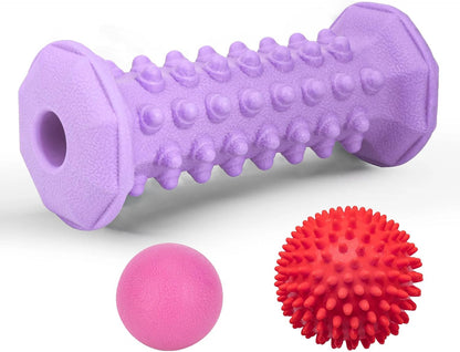 Foot Massager Roller Set for Plantar Fasciitis, Arch and Heel Pain Relief | Includes Foot Roller, lacrosse and spiky massage balls for deep tissue trigger point muscle therapy and neuropathy relief