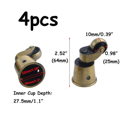 Semetall 4PCS Swivel Caster Wheels Square Cup Furniture Castors (Bronze) | 150kg Load Capacity, with Screws for Piano Feet, Sofa, Table, 1.02 Inch (26mm) Wheels