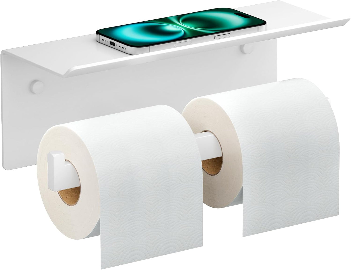 FORIOUS Toilet Paper Holder with Shelf, Commercial Toilet Paper Dispenser | Brushed Nickel | SUS304 Stainless Steel Wall Mount Double Bathroom Tissue Roll Holder for Hotel, Apartments, etc