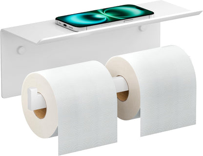 FORIOUS Toilet Paper Holder with Shelf, Commercial Toilet Paper Dispenser | Brushed Nickel | SUS304 Stainless Steel Wall Mount Double Bathroom Tissue Roll Holder for Hotel, Apartments, etc