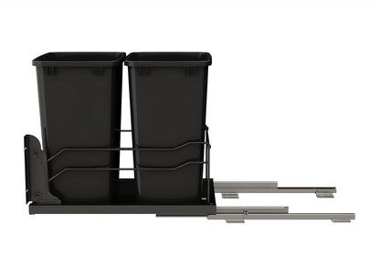 Rev-A-Shelf Double Pullout Trash Can w/Soft-Close Slides, 14.5" Min Opening | Large Capacity Garbage/ Recycling Waste Bins for Under Kitchen Cabinets, Heavy Gauge Wire Construction, 53WC-1835SCDM-211