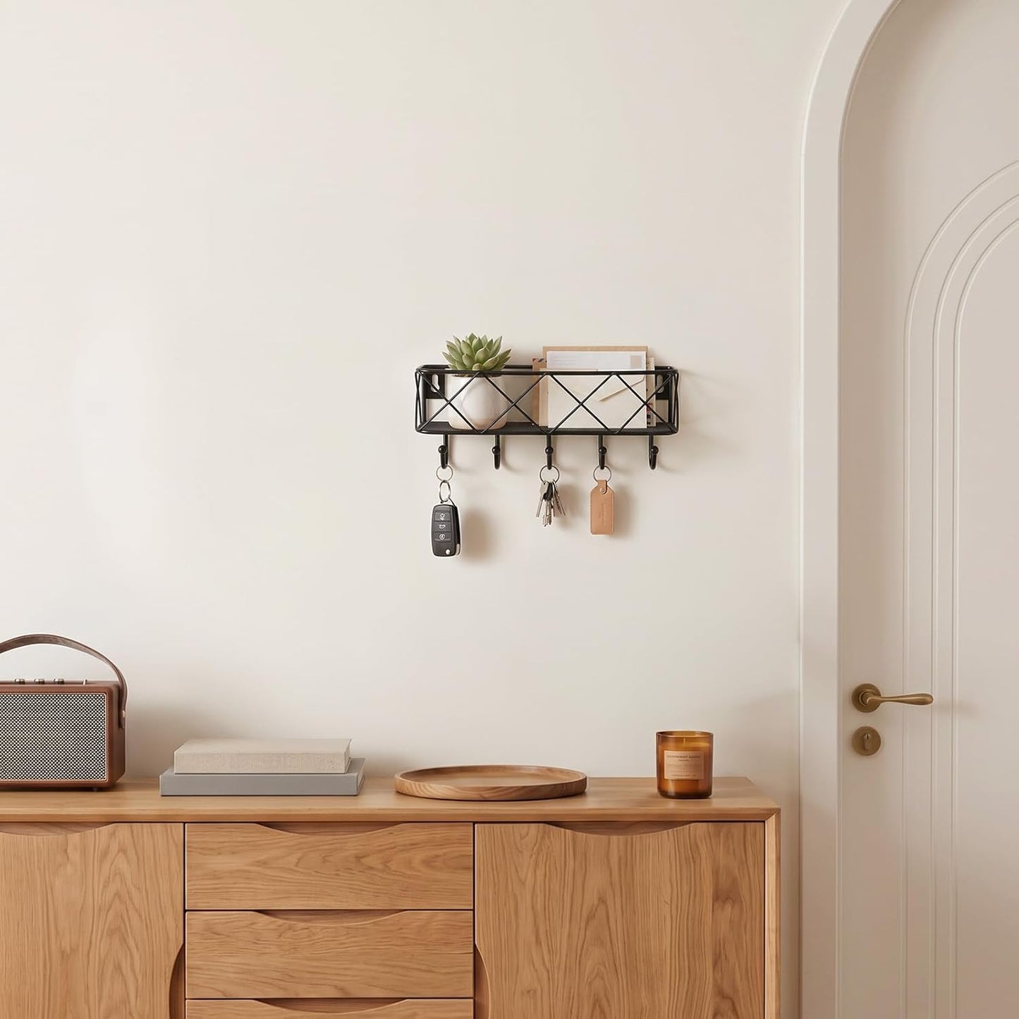 HappyHapi Key Holder Wall Mount, Metal Key Rack, 9.8”Lx2.1”Wx4.1”H | Wall Mounted Key Hooks for Wall with 5 Hooks, Mail Holder for Wall for Entryway, Bedroom, Living Room
