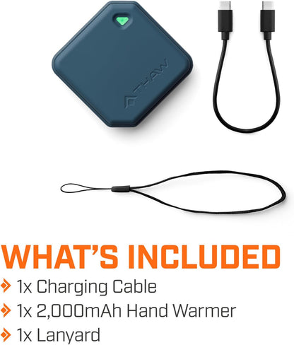 THAW Rechargeable Mini Hand Warmer | Double-Sided Heating, Up to 4 Hours, Rechargeable USB-C, Durable Impact-Resistant Construction, Integrated LED Light