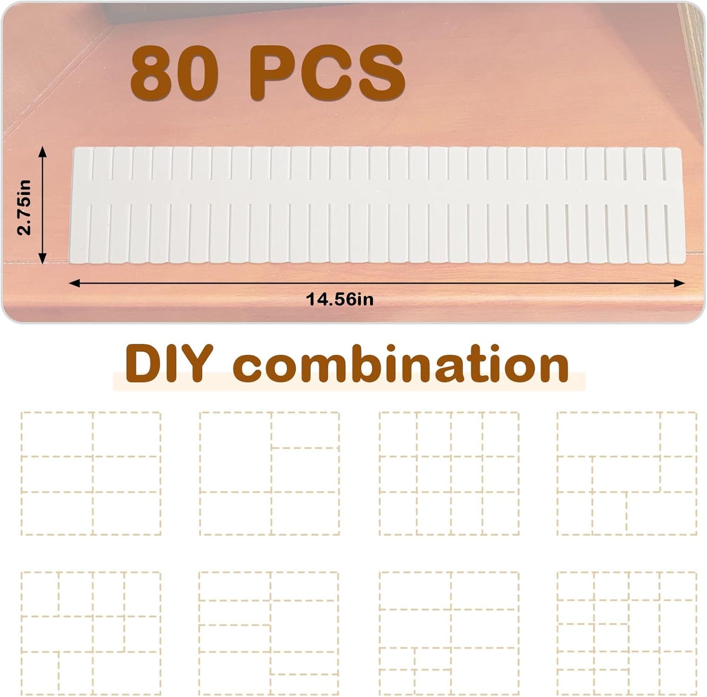 Vesici 80 Pcs Drawer Dividers Adjustable Plastic Organizer DIY Separators Storage Dividers for Socks, Underwear, Makeup, Tidy Kitchen, Bedroom, Dresser(Black)