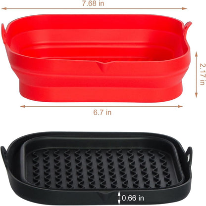 7.7 Inch Silicone Air Fryer Liners Square 2 Pack, Reusable Collapsible Dishwasher Safe Stackable Basket for Air Fryers (One Gray and One Green)