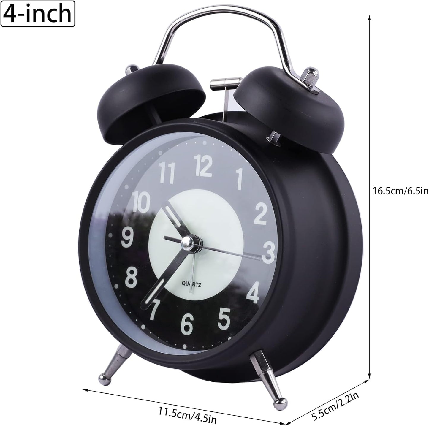 Alarm Clock Luminous 4 "Round Silent Analog Table Clock Non-Ticking, Battery Operated with Loud Alarm and Night Light Small Desk Clock for Bedroom, Bedside Table