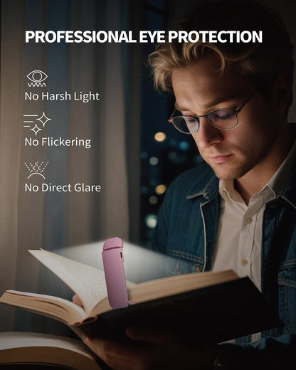 HEMONNKAM Book Reading Light, Rechargeable Clip on Booklight, Eye Caring 3 Color Temperatures & 5 Brightness Levels, Night Use for Bed, Long Lasting, Reading at Night in Bed, Romantic Purple