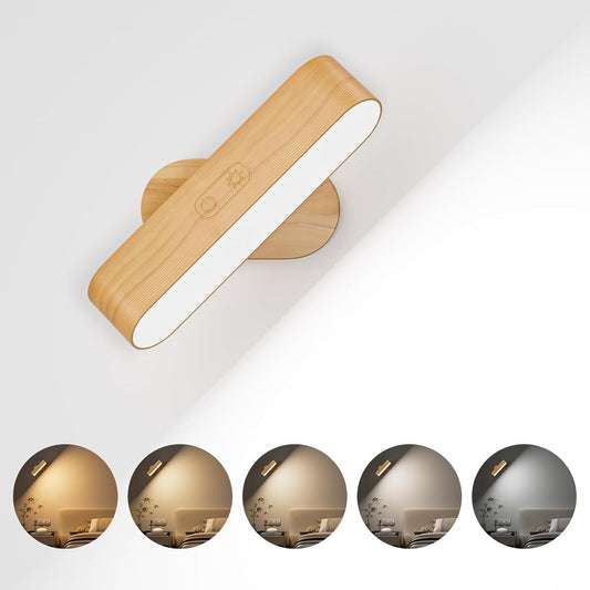 Hensam Battery Operated Wall Sconces Set of 2, Rechargeable & Cordless | 5 Color Temps & Dimmable Touch Control, 360°Rotating Magnetic, Peel and Stick Lighting for Bedroom Bedside Reading