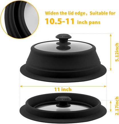 Collapsible Microwave Splatter Lid with Vented Tempered Glass Cover Wok Lid for Microwave Safe, Stockpot Steamer Pot Pan Round Bowl Plate 5" 6" 7" 8" 9" 10" Universal Multifunction Silicone Cover