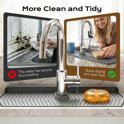 Kitchen Sink Faucet Mat, 2025 New Foldable Faucet Mat for Kitchen Sink, 30in Silicone Faucet Guard & Draining Mat Keep Countertops Dry Splash Guard (Green, 30in)