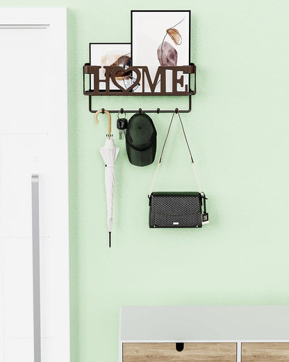 Key Holder for Wall - Key Rack with 5 Key Hooks, 11.02" L×2.75" W×4.92" H, Key and Mail Organizer Wall Mount with Mesh Basket, Key Hanger for Wall, Entryway, Home Decor(Matte Black)