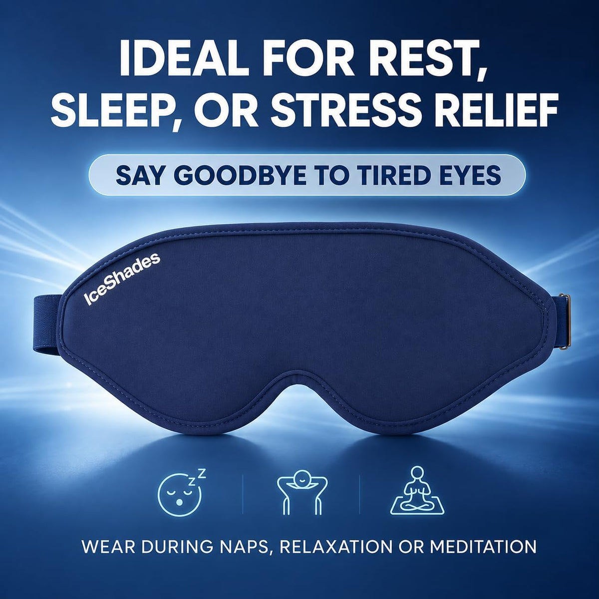 IceShades Cooling Gel Eye Mask for Migraine & Hangover Relief, Blue