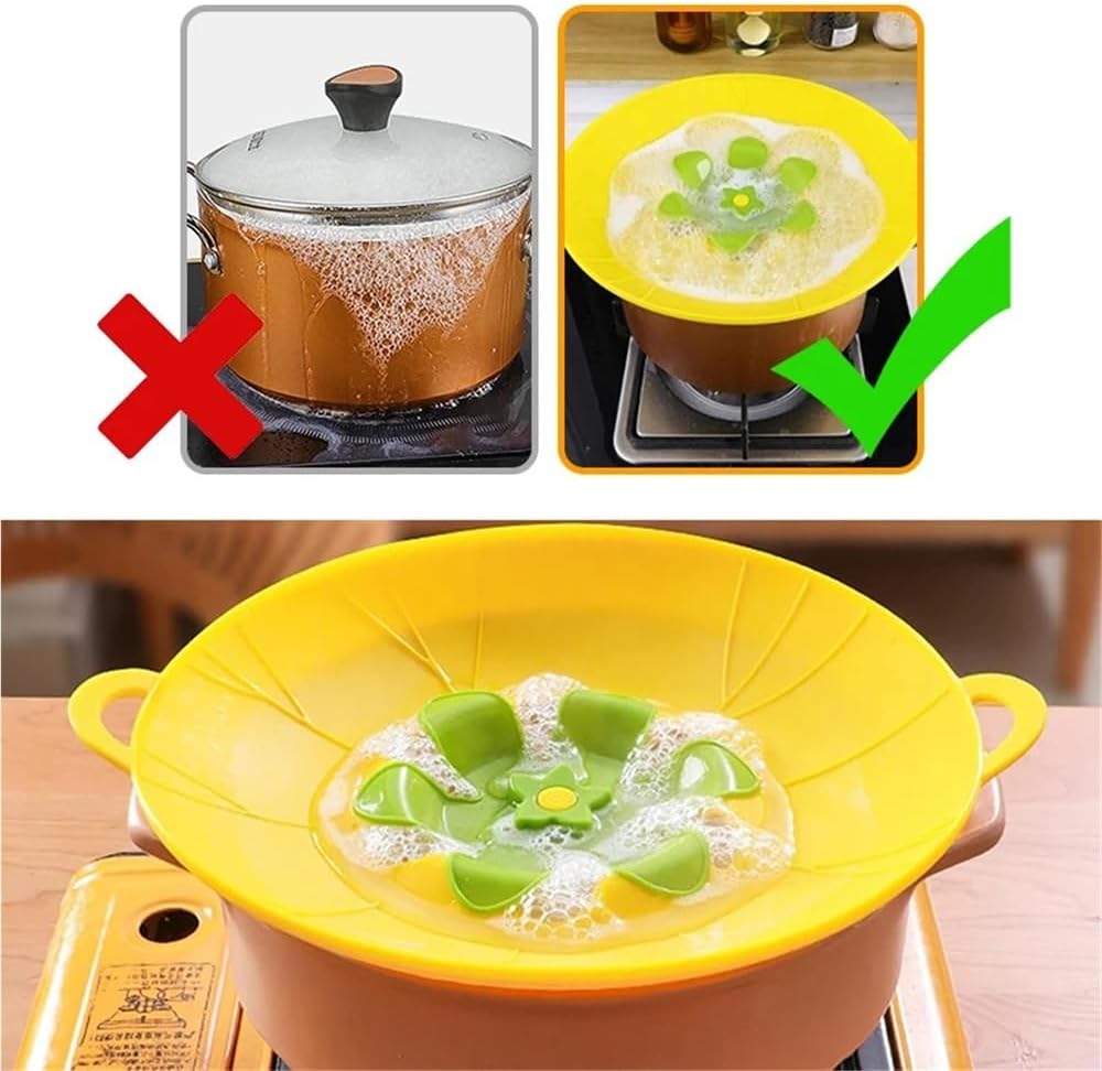 Food Grade Silicone Boil Over Spill Safeguard Lid, Grey & Yellow Reusable Cookware Stopper Cover for Home Pots and Pans(Beige,Small)